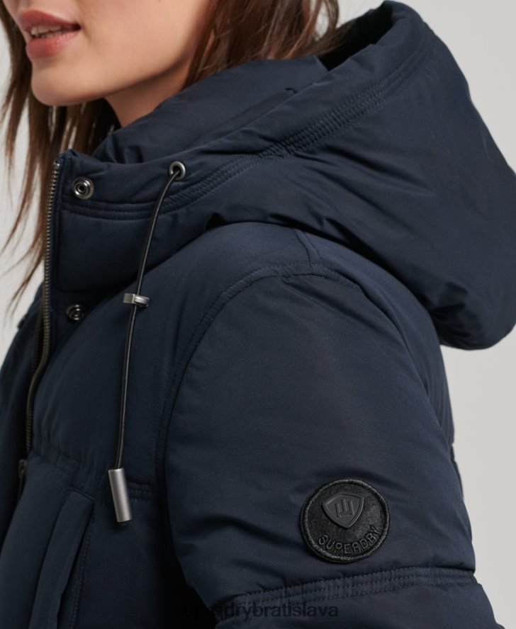 Superdry ženy puffer kabát z mikrovlákna s kapucňou 6B4ZTR3814 oblečenie námorníctvo