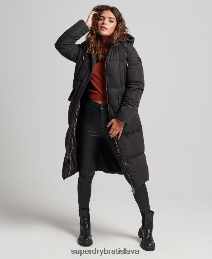 Superdry ženy puffer kabát z mikrovlákna s kapucňou 6B4ZTR3823 oblečenie čierna