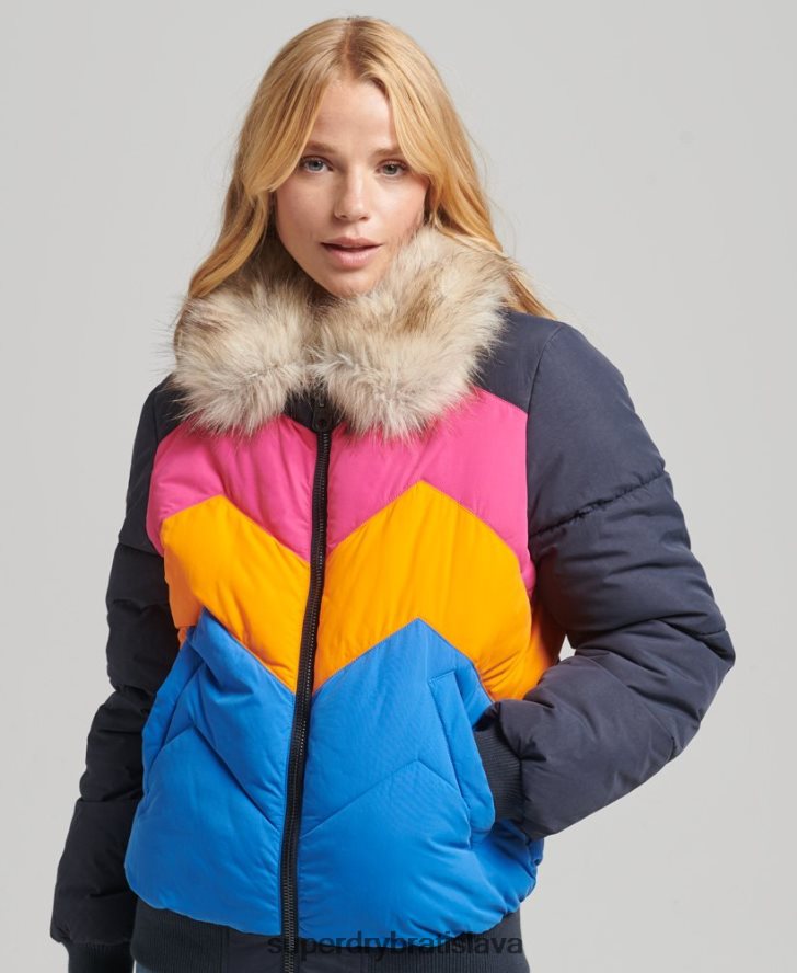 Superdry ženy retro panelový krátky nafúknutý kabát 6B4ZTR5429 oblečenie námorníctvo