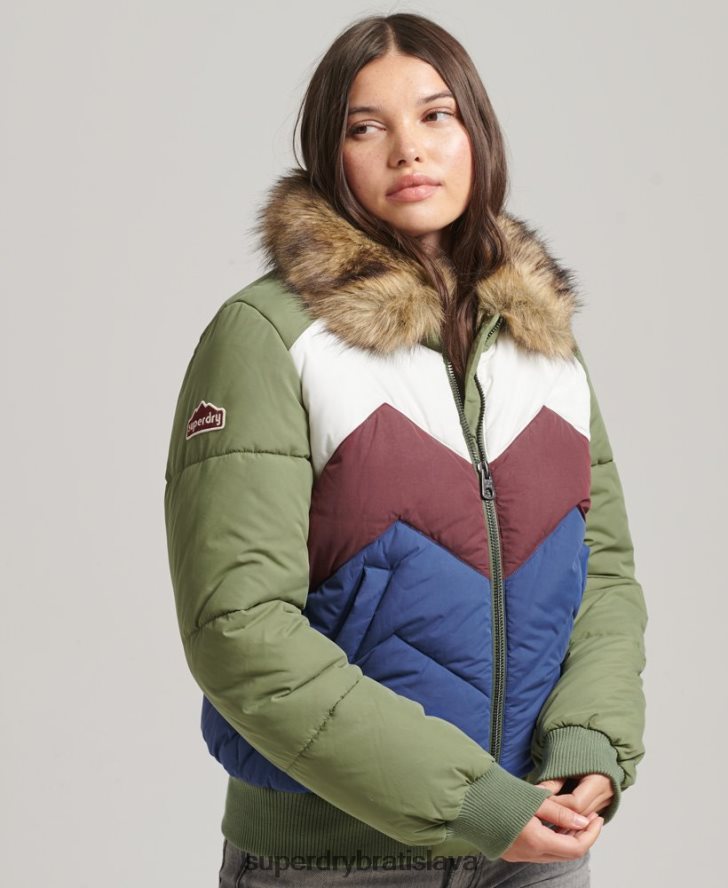 Superdry ženy retro panelový krátky nafúknutý kabát 6B4ZTR5457 oblečenie zelená