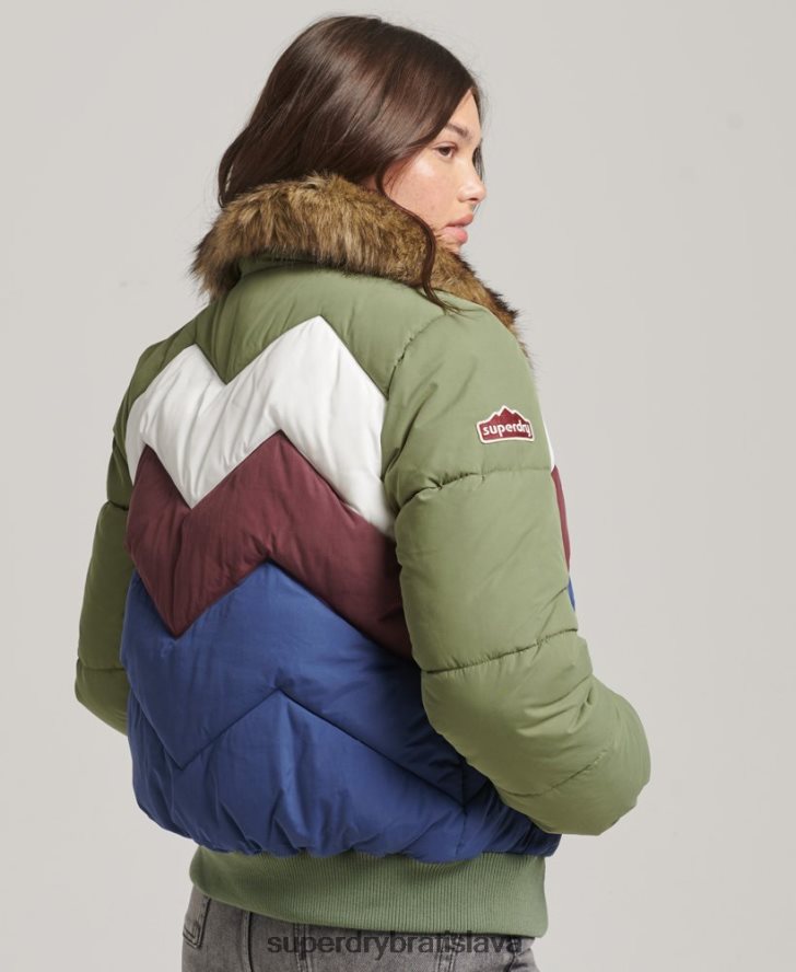 Superdry ženy retro panelový krátky nafúknutý kabát 6B4ZTR5457 oblečenie zelená