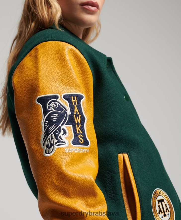 Superdry ženy ročník zmiešaný univerzitný bombardér 6B4ZTR5436 oblečenie zelená