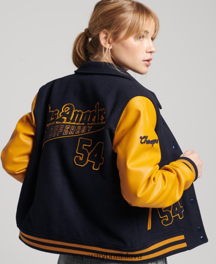 Superdry ženy ročník zmiešaný univerzitný bombardér 6B4ZTR5553 oblečenie námorníctvo