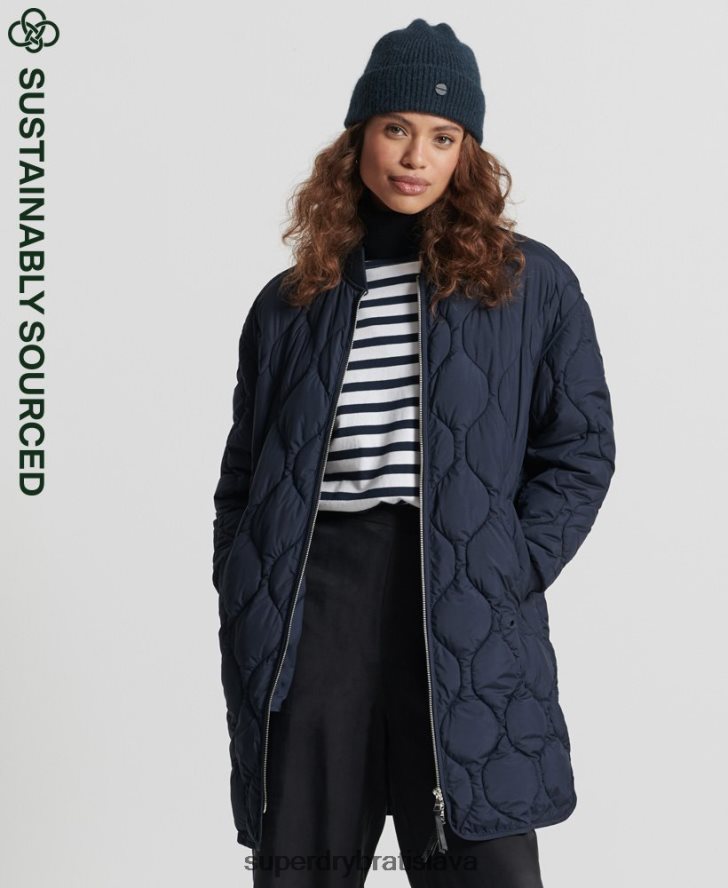 Superdry ženy studios longline prešívaný kabát 6B4ZTR3694 oblečenie námorníctvo