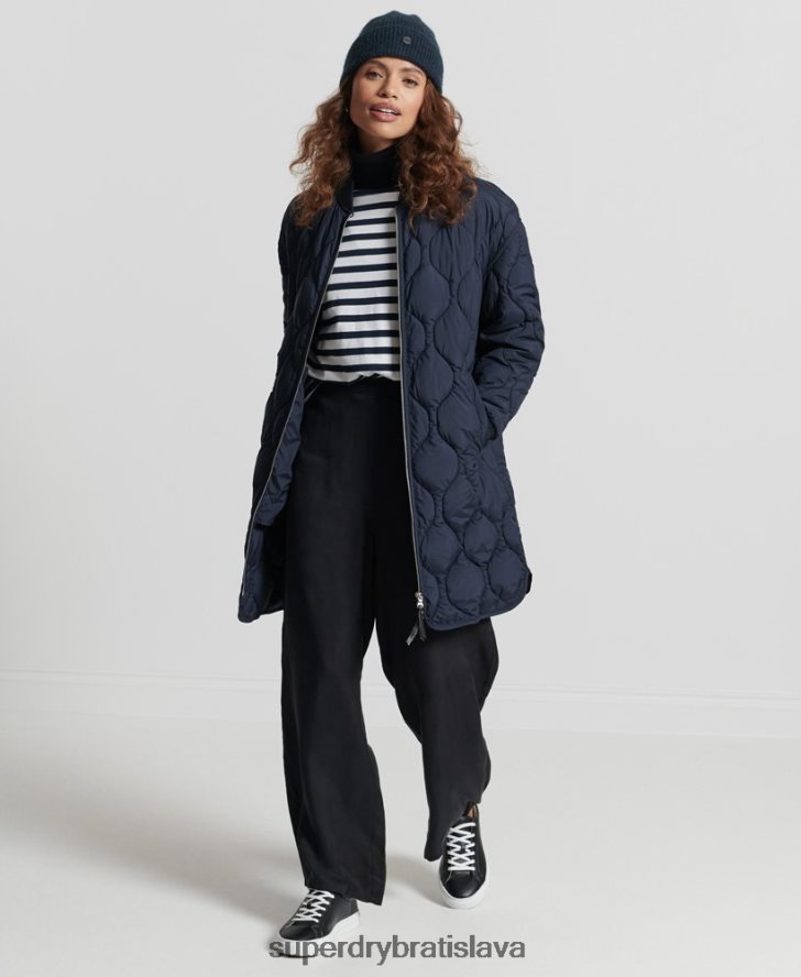 Superdry ženy studios longline prešívaný kabát 6B4ZTR3694 oblečenie námorníctvo