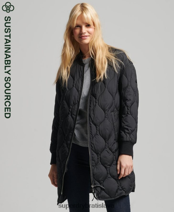 Superdry ženy studios longline prešívaný kabát 6B4ZTR3798 oblečenie čierna