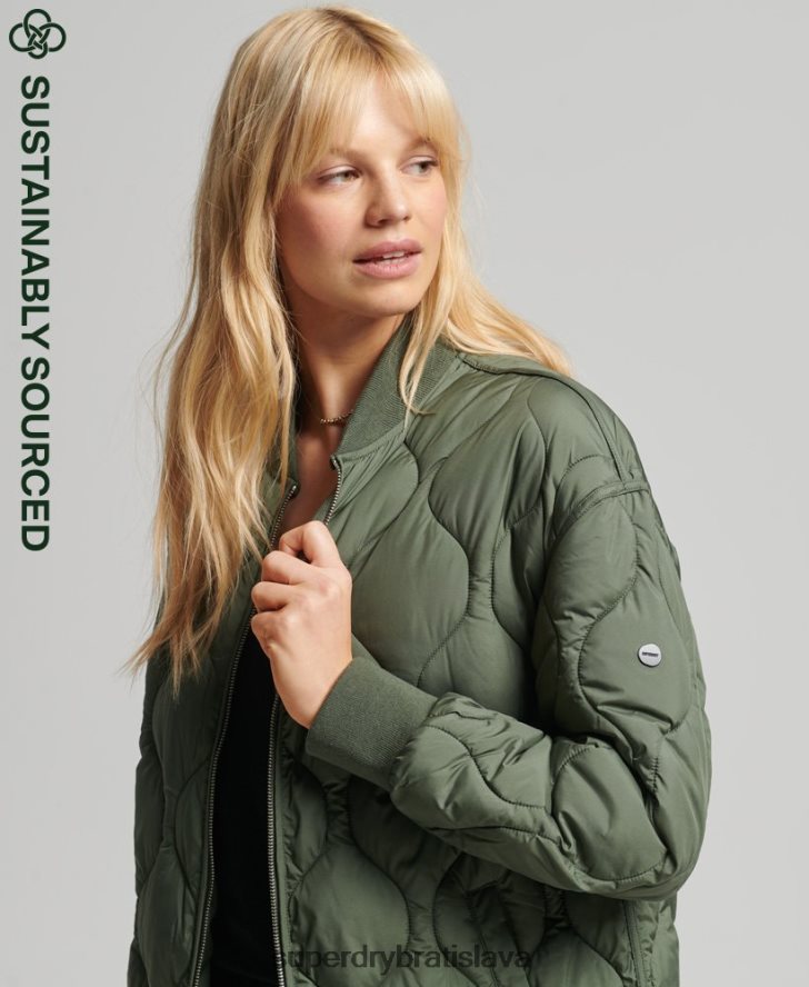 Superdry ženy studios longline prešívaný kabát 6B4ZTR3799 oblečenie zelená