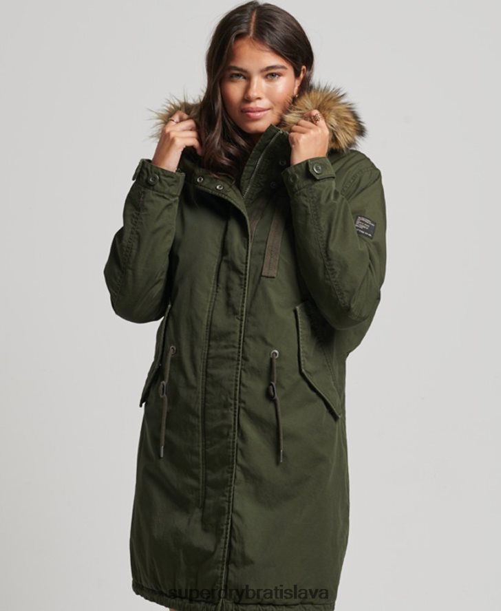 Superdry ženy umelá kožušina autentický vojenský kabát parka 6B4ZTR5493 oblečenie zelená