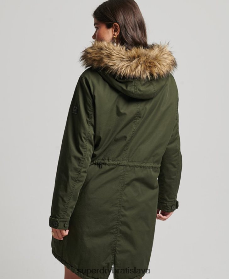 Superdry ženy umelá kožušina autentický vojenský kabát parka 6B4ZTR5493 oblečenie zelená