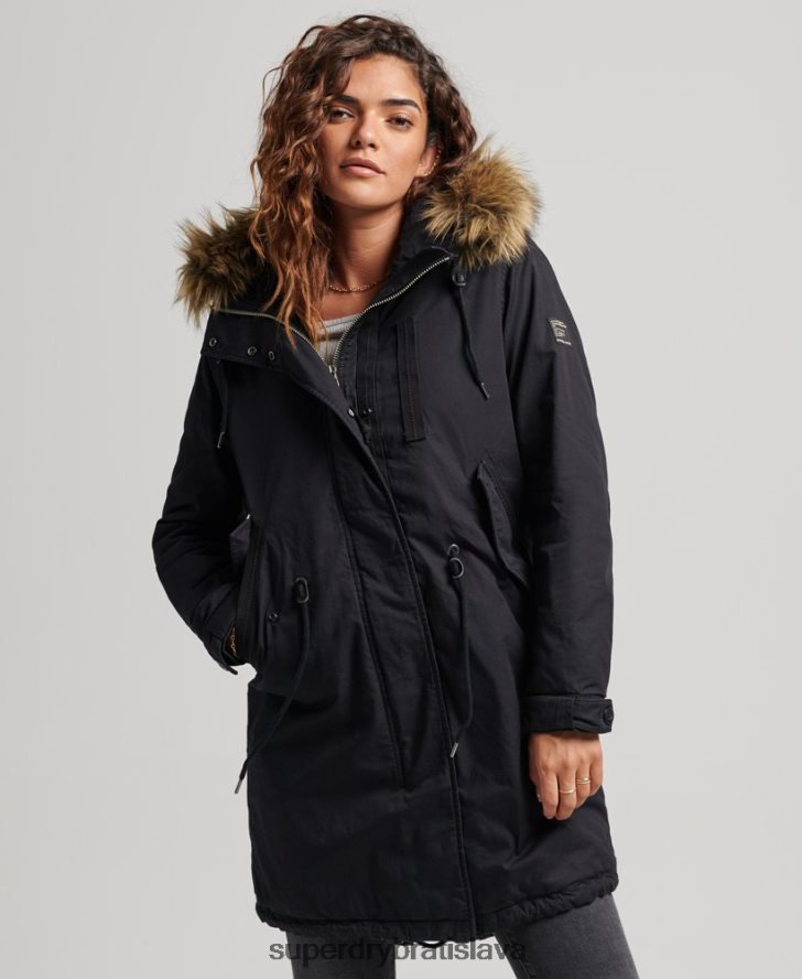 Superdry ženy umelá kožušina autentický vojenský kabát parka 6B4ZTR5731 oblečenie tmavošedý