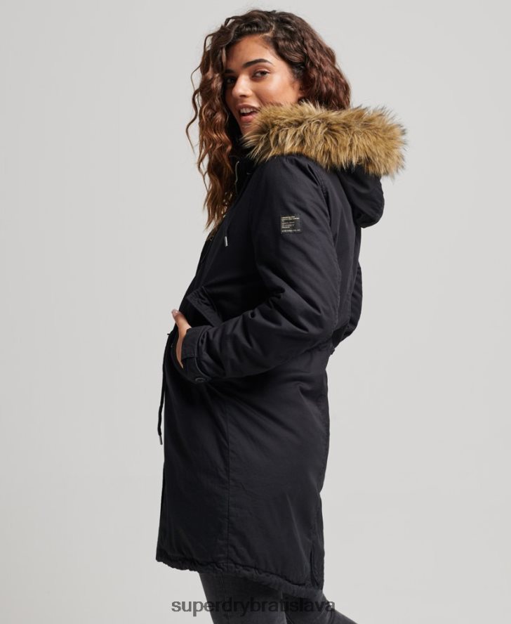 Superdry ženy umelá kožušina autentický vojenský kabát parka 6B4ZTR5731 oblečenie tmavošedý