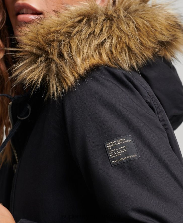 Superdry ženy umelá kožušina autentický vojenský kabát parka 6B4ZTR5731 oblečenie tmavošedý