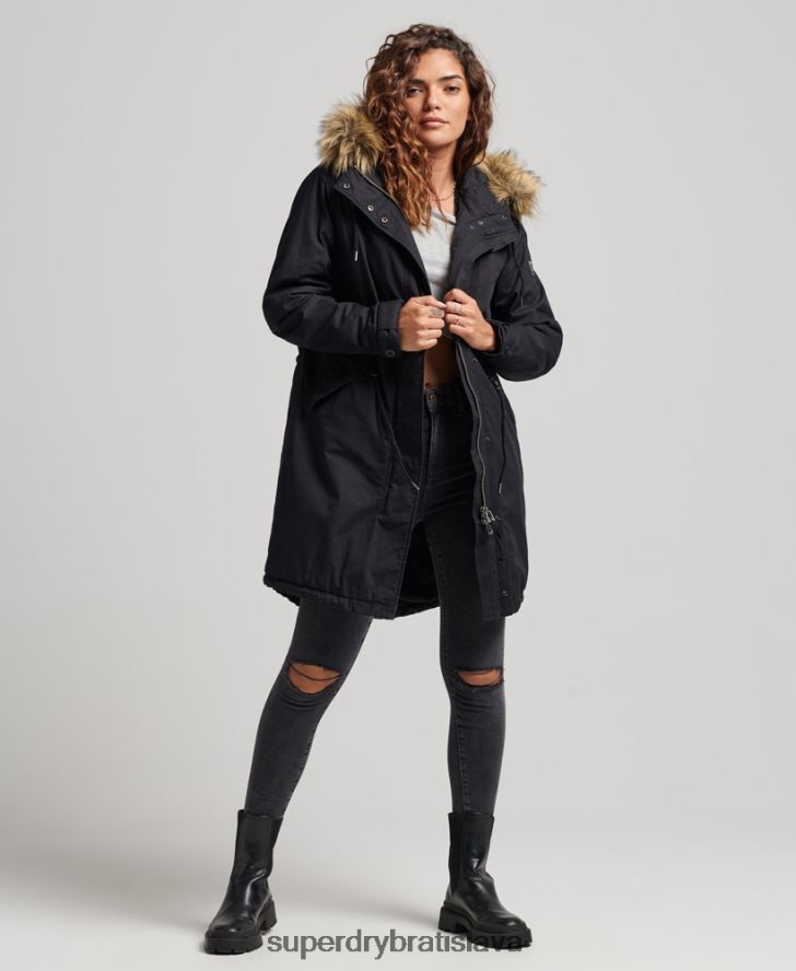 Superdry ženy umelá kožušina autentický vojenský kabát parka 6B4ZTR5731 oblečenie tmavošedý