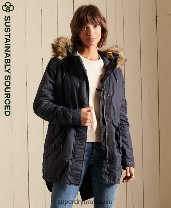 Superdry ženy vojenský kabát parka s rybím chvostom 6B4ZTR5515 oblečenie Modrá