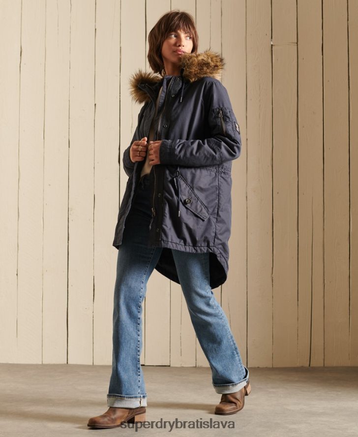 Superdry ženy vojenský kabát parka s rybím chvostom 6B4ZTR5515 oblečenie Modrá