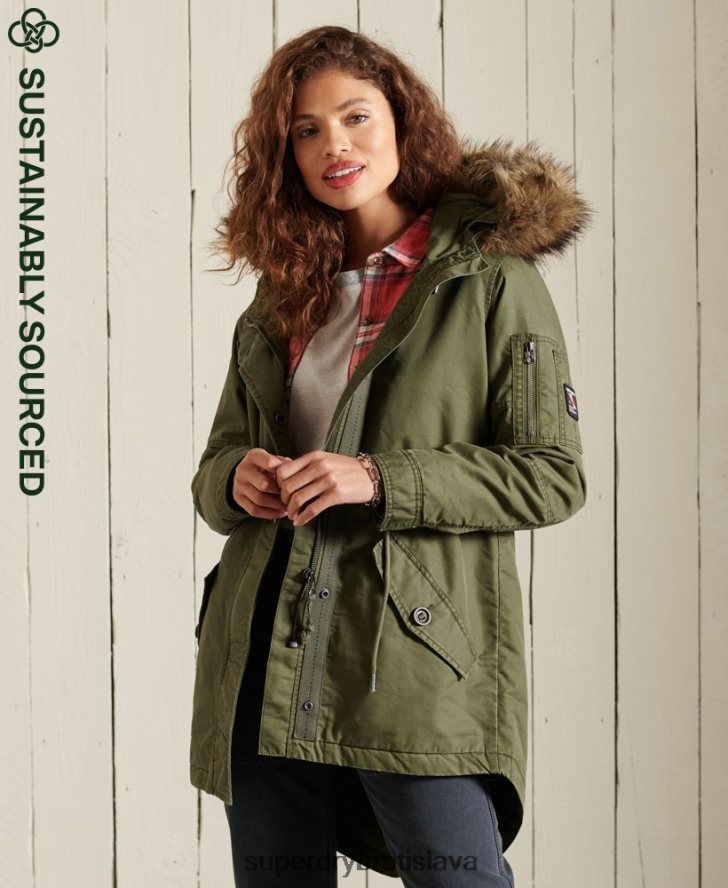 Superdry ženy vojenský kabát parka s rybím chvostom 6B4ZTR5568 oblečenie kaki