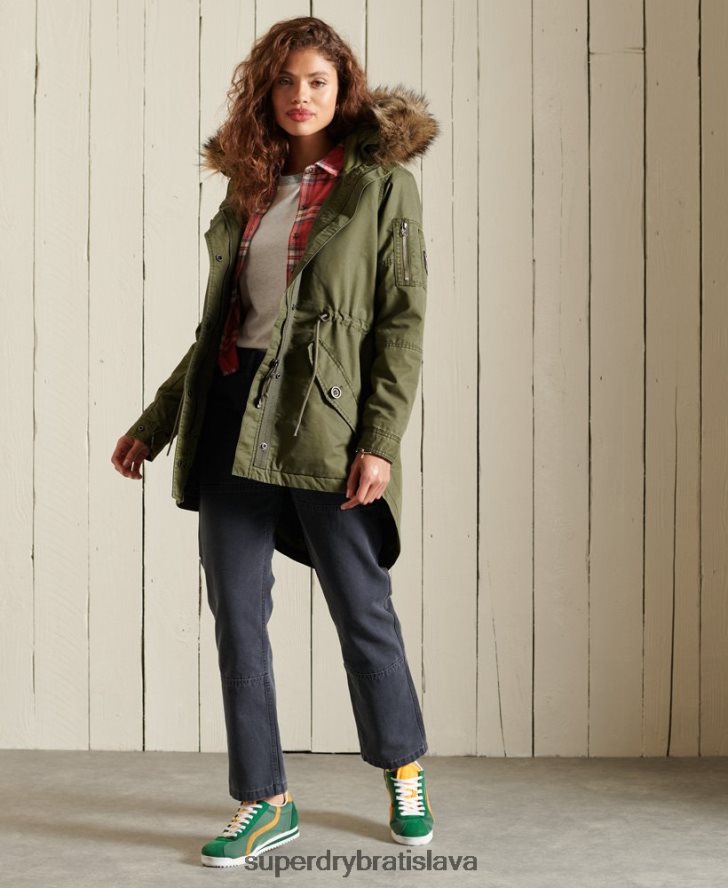 Superdry ženy vojenský kabát parka s rybím chvostom 6B4ZTR5568 oblečenie kaki