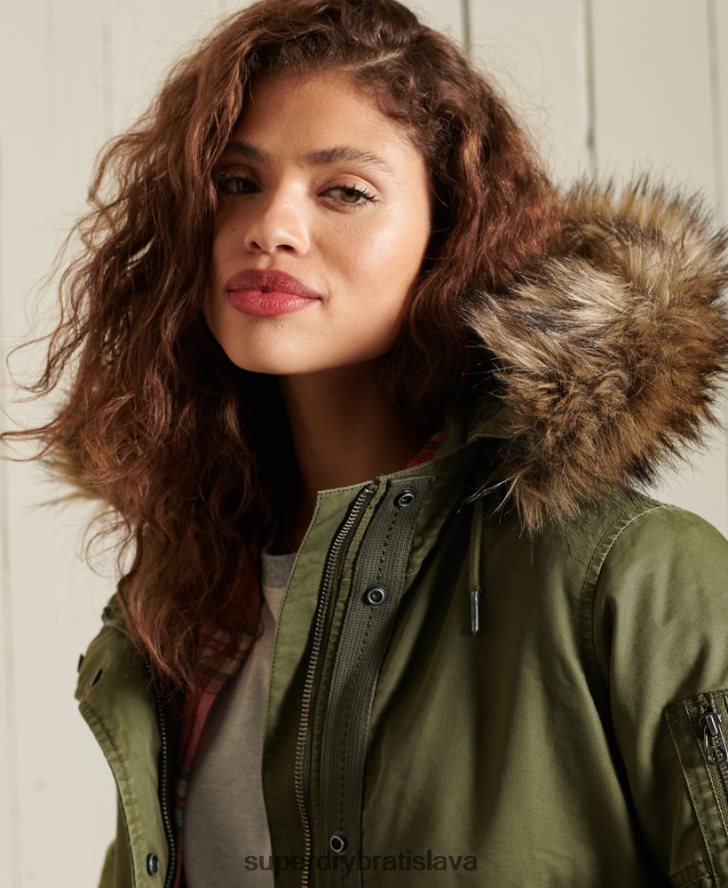 Superdry ženy vojenský kabát parka s rybím chvostom 6B4ZTR5568 oblečenie kaki