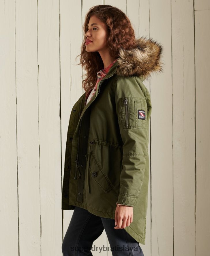 Superdry ženy vojenský kabát parka s rybím chvostom 6B4ZTR5568 oblečenie kaki