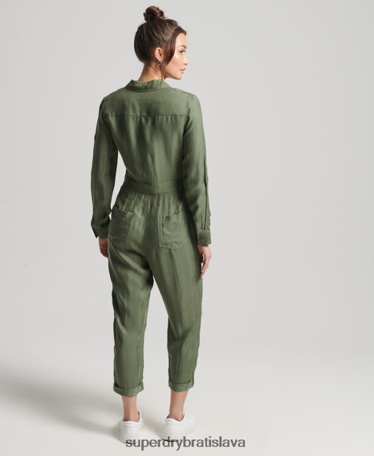 Superdry ženy cupro košeľový overal s dlhým rukávom 6B4ZTR4104 oblečenie zelená