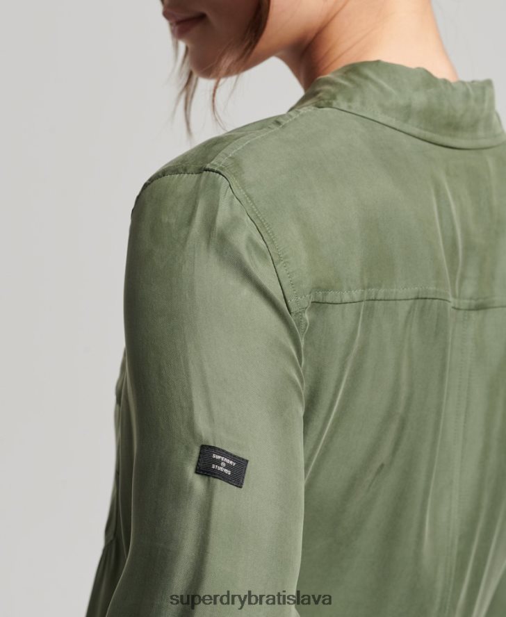 Superdry ženy cupro košeľový overal s dlhým rukávom 6B4ZTR4104 oblečenie zelená