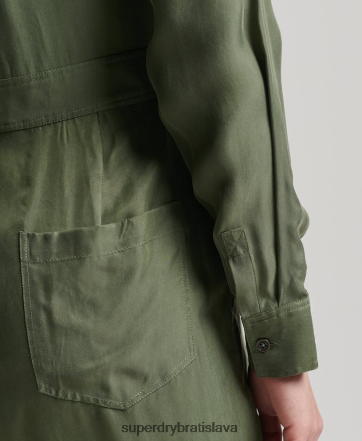 Superdry ženy cupro košeľový overal s dlhým rukávom 6B4ZTR4104 oblečenie zelená