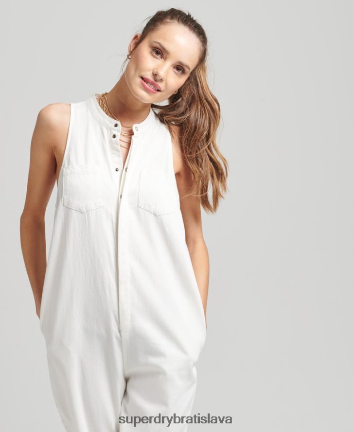 Superdry ženy kombinéza tencel bez rukávov 6B4ZTR4105 oblečenie biely