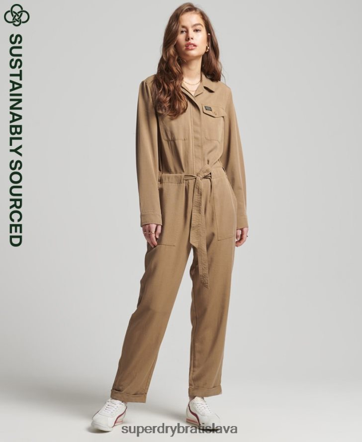 Superdry ženy vintage tencel tkaný bojlerový oblek 6B4ZTR2295 oblečenie hnedá