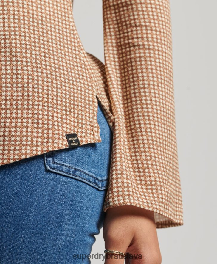 Superdry ženy Tričko s dlhým rukávom s potlačou 70. rokov 6B4ZTR6515 oblečenie hnedá