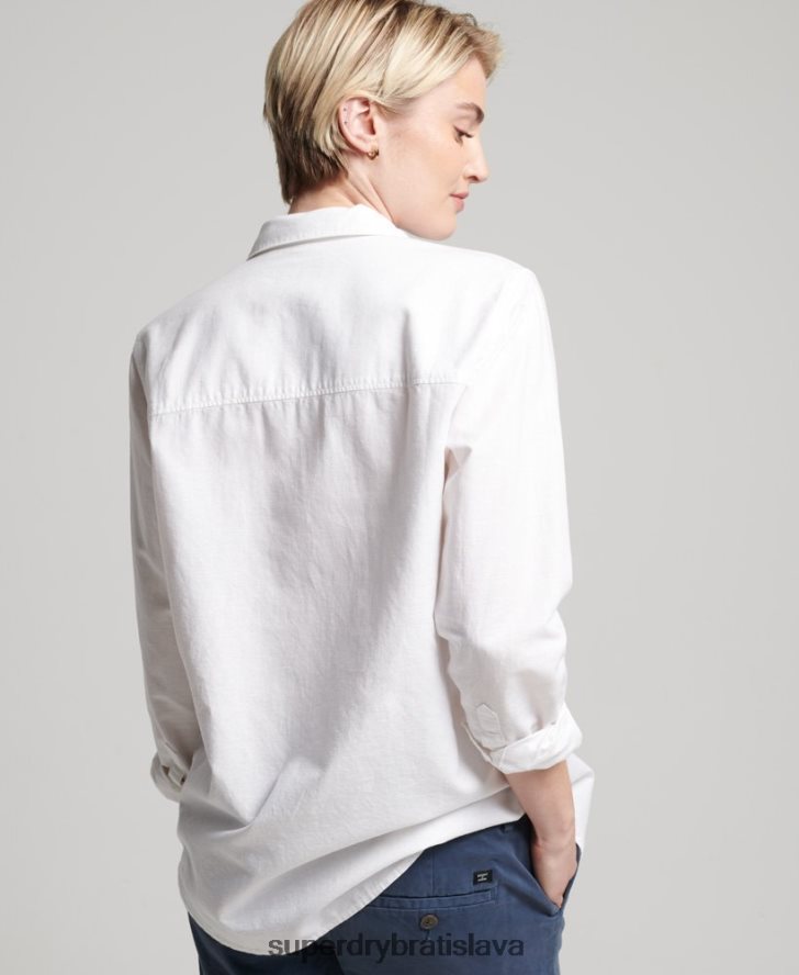 Superdry ženy ľanová priateľská košeľa 6B4ZTR2963 oblečenie biely