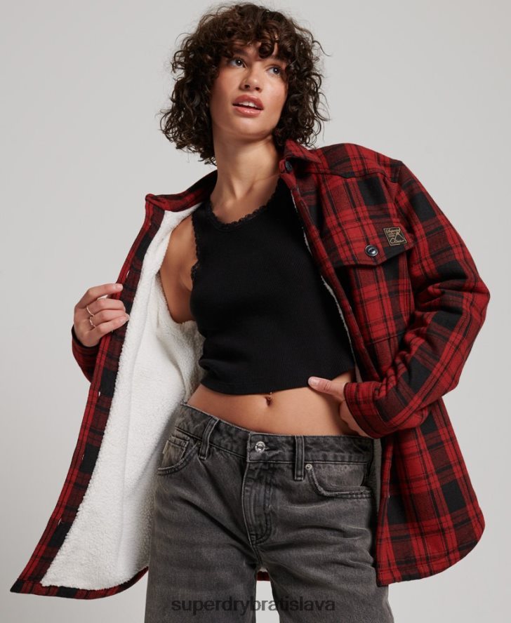 Superdry ženy borgské flanelové kárové overshirt 6B4ZTR2886 oblečenie červená