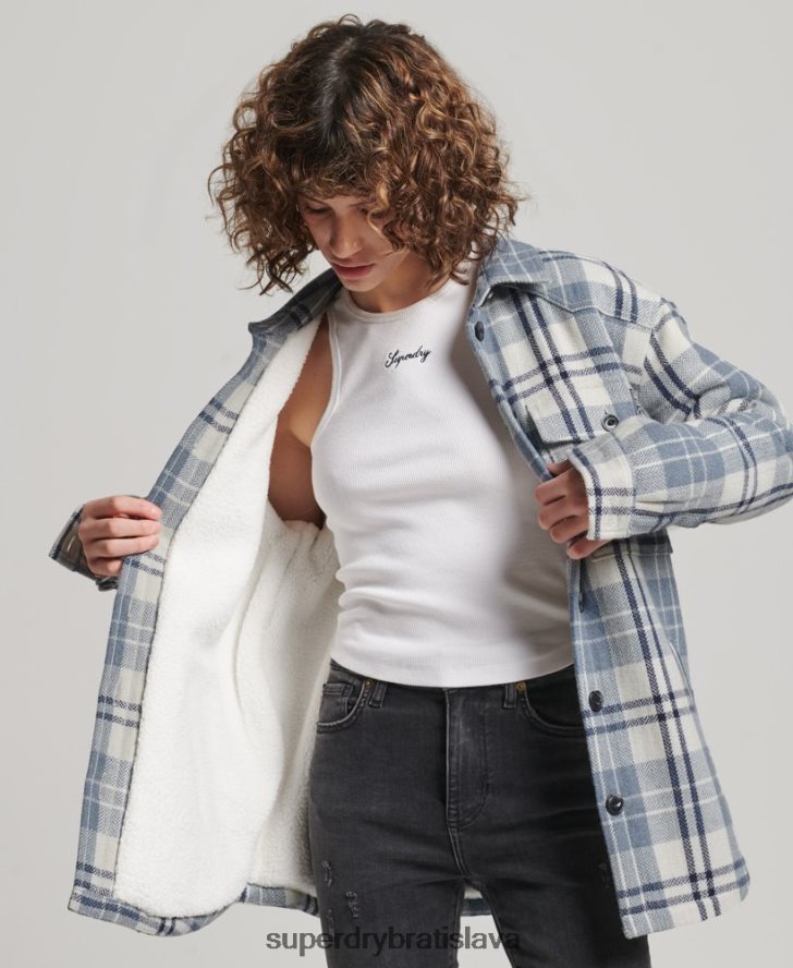 Superdry ženy borgské flanelové kárové overshirt 6B4ZTR2898 oblečenie Modrá