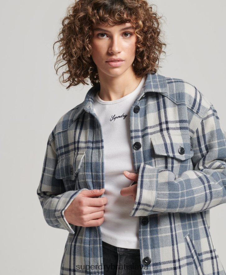 Superdry ženy borgské flanelové kárové overshirt 6B4ZTR2898 oblečenie Modrá