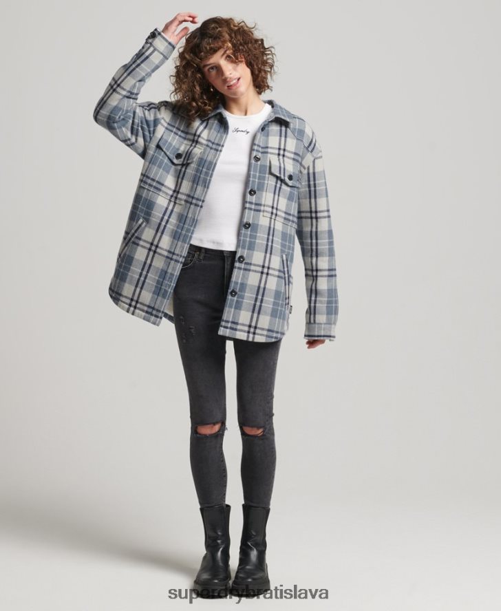 Superdry ženy borgské flanelové kárové overshirt 6B4ZTR2898 oblečenie Modrá