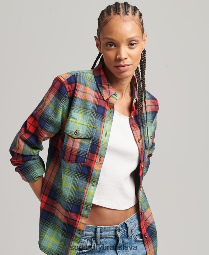 Superdry ženy flanelová košeľa z organickej bavlny 6B4ZTR3042 oblečenie zelená