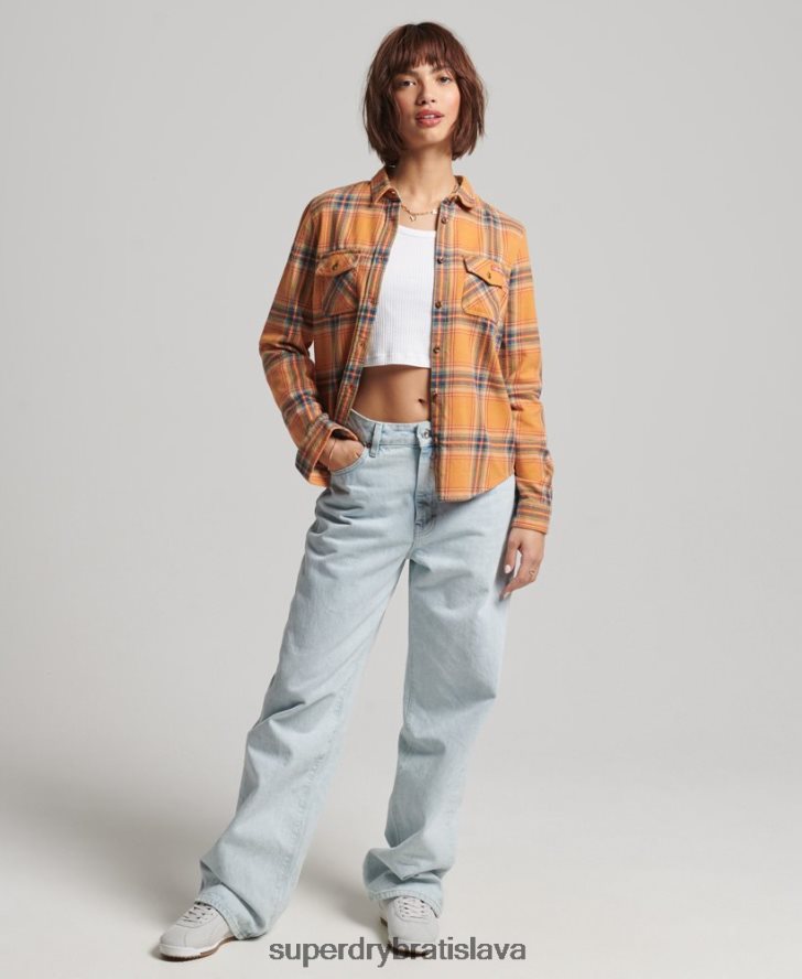 Superdry ženy klasická drevorubačská košeľa z organickej bavlny 6B4ZTR3033 oblečenie žltá
