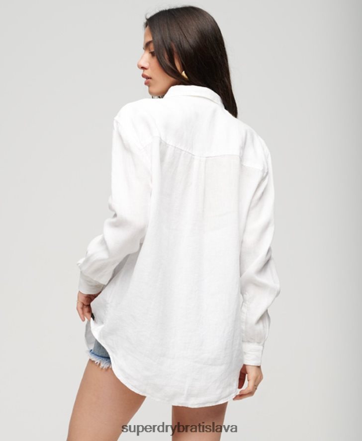 Superdry ženy ležérna ľanová priateľská košeľa 6B4ZTR1969 oblečenie biely