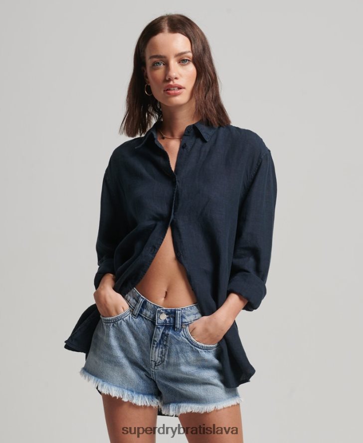 Superdry ženy ležérna ľanová priateľská košeľa 6B4ZTR1980 oblečenie námorníctvo