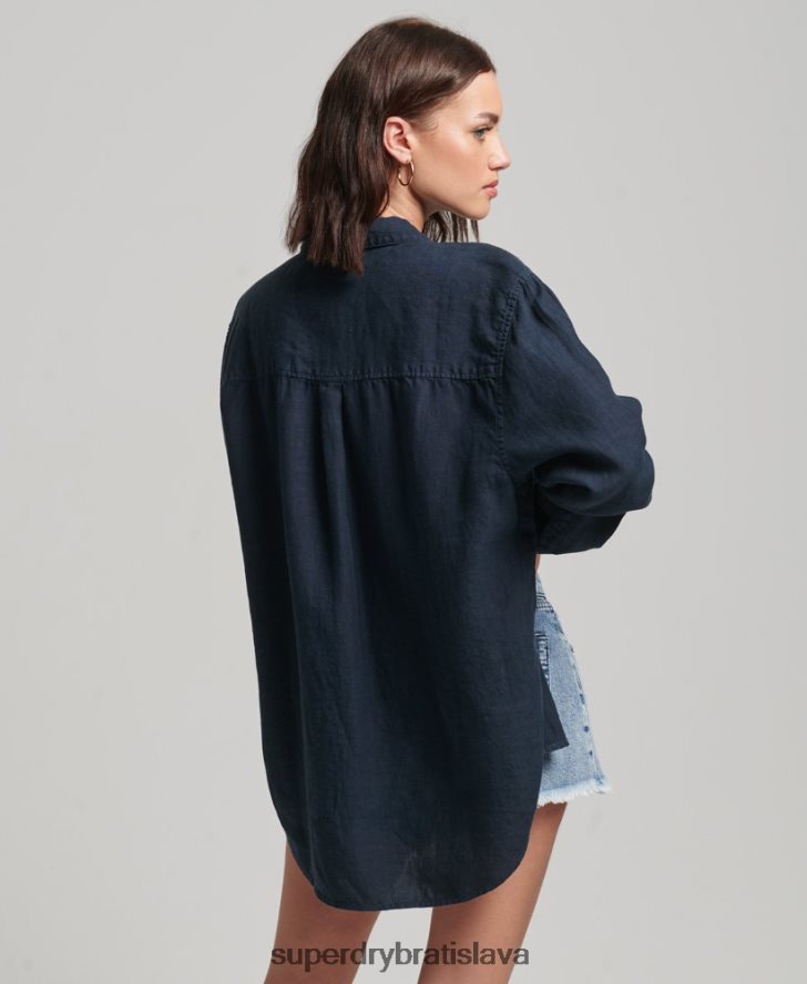 Superdry ženy ležérna ľanová priateľská košeľa 6B4ZTR1980 oblečenie námorníctvo