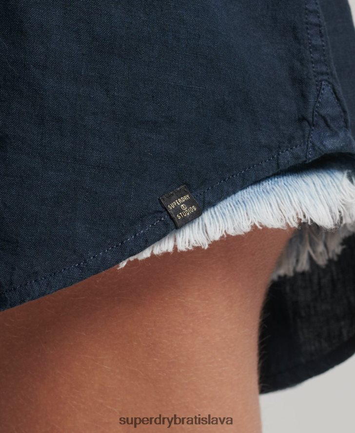 Superdry ženy ležérna ľanová priateľská košeľa 6B4ZTR1980 oblečenie námorníctvo