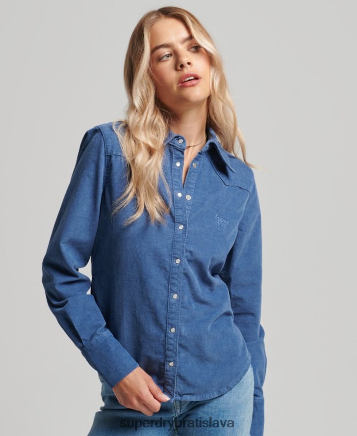 Superdry ženy šnúrová westernová košeľa 6B4ZTR3011 oblečenie Modrá