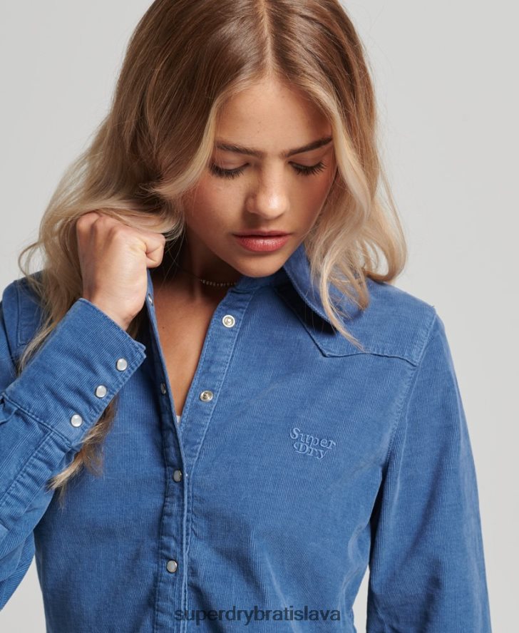 Superdry ženy šnúrová westernová košeľa 6B4ZTR3011 oblečenie Modrá