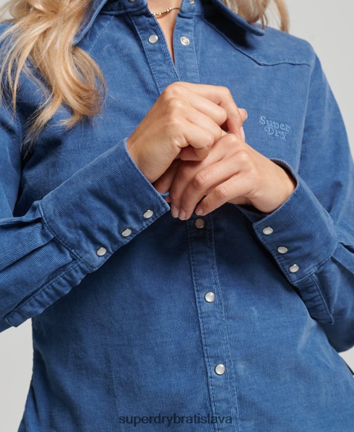 Superdry ženy šnúrová westernová košeľa 6B4ZTR3011 oblečenie Modrá