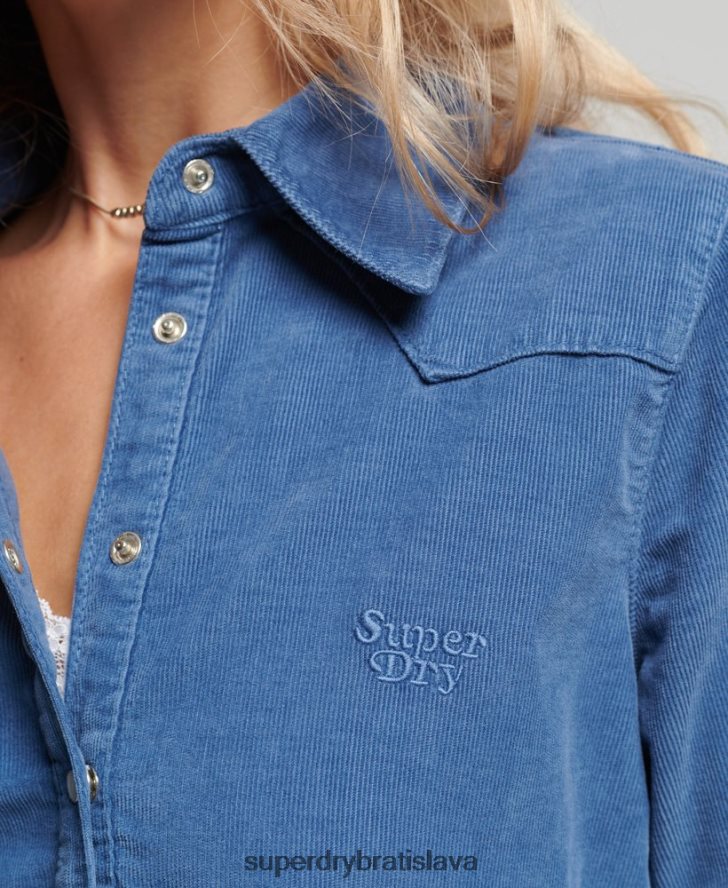 Superdry ženy šnúrová westernová košeľa 6B4ZTR3011 oblečenie Modrá