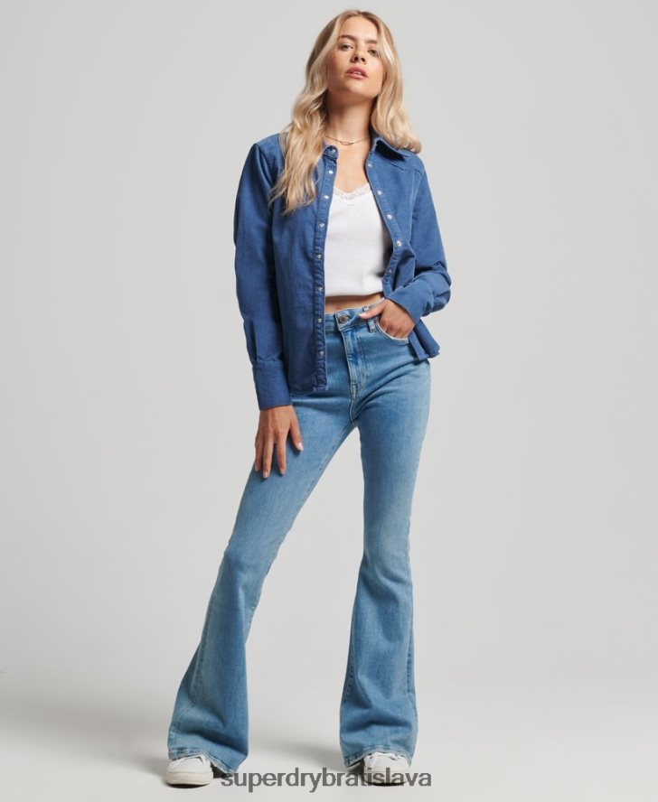 Superdry ženy šnúrová westernová košeľa 6B4ZTR3011 oblečenie Modrá