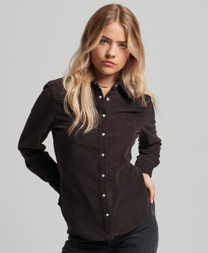 Superdry ženy šnúrová westernová košeľa 6B4ZTR3015 oblečenie hnedá