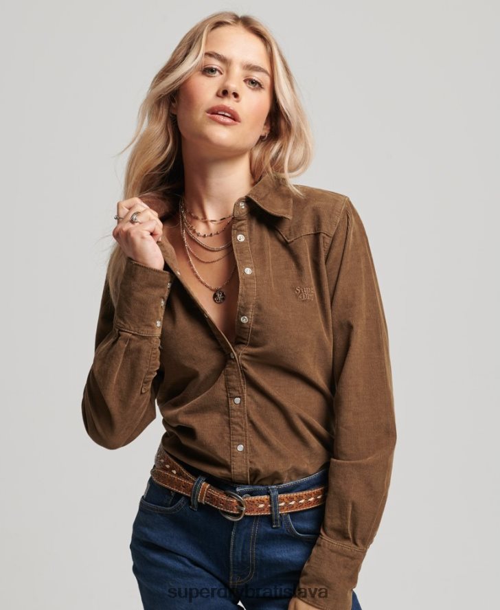 Superdry ženy šnúrová westernová košeľa 6B4ZTR3038 oblečenie hnedá