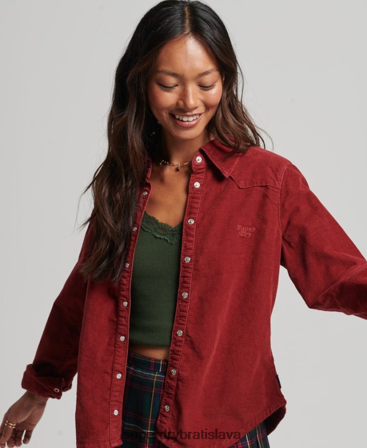 Superdry ženy šnúrová westernová košeľa 6B4ZTR3062 oblečenie červená