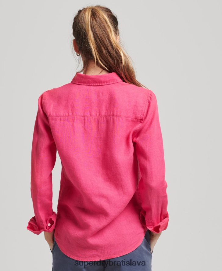 Superdry ženy štúdiová ľanová košeľa s dlhým rukávom 6B4ZTR6538 oblečenie Ružová