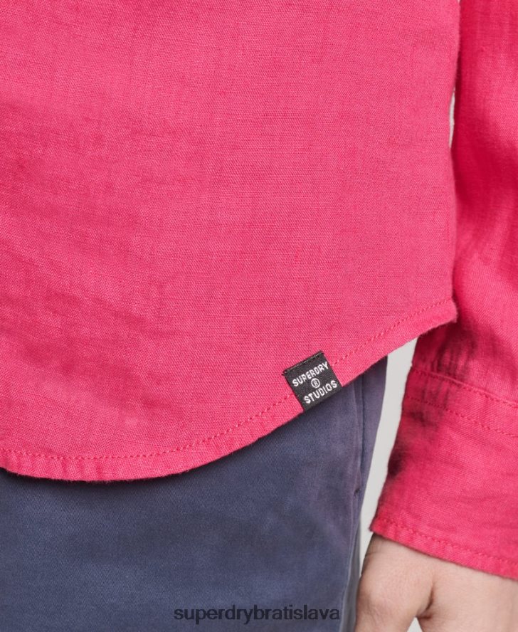 Superdry ženy štúdiová ľanová košeľa s dlhým rukávom 6B4ZTR6538 oblečenie Ružová